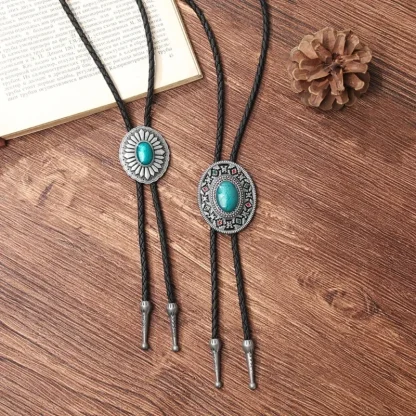 Oval Shaped Bolo Tie with Embossed Retro Design