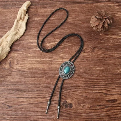 Oval Shaped Bolo Tie with Embossed Retro Design - Image 3