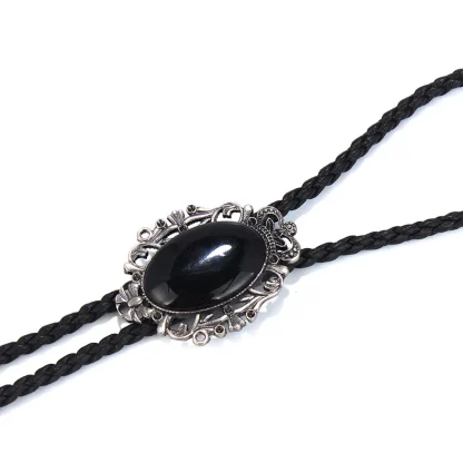 Black Bolo Tie with Decorative Edges