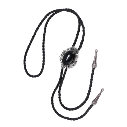 Black Bolo Tie with Decorative Edges - Image 3