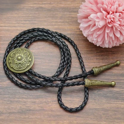 Round Bolo Tie with Vintage-style Floral Embossed - Image 4