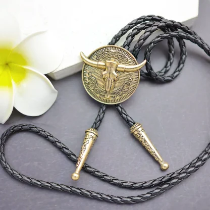 Embossed Bull Head Bolo Tie with Round Shape - Image 3