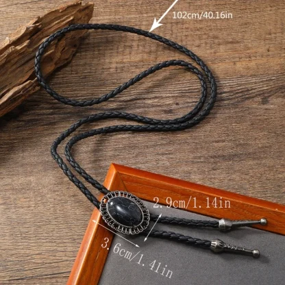 Faux Leather Bolo Tie with Retro Pendant - Image 6