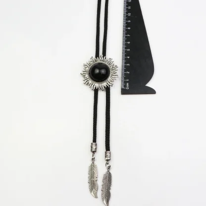 Round Black Bolo Tie with Spike Edges - Image 2