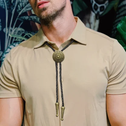 Round Bolo Tie with Vintage-style Floral Embossed - Image 5