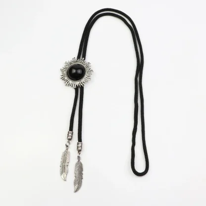 Round Black Bolo Tie with Spike Edges