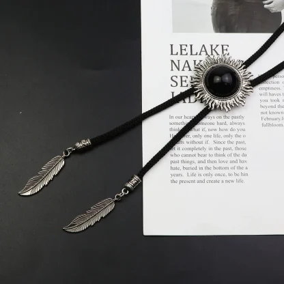 Round Black Bolo Tie with Spike Edges - Image 5