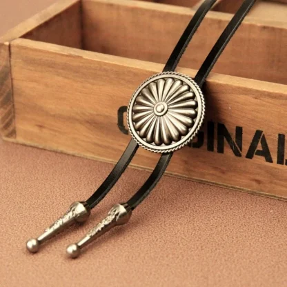 Embossed Floral Design Round Bolo Tie - Image 3