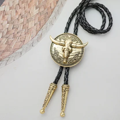 Embossed Bull Head Bolo Tie with Round Shape