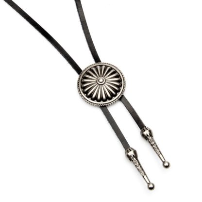 Embossed Floral Design Round Bolo Tie - Image 8