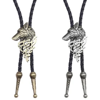 Adjustable Bolo Tie with Wolf Pendant