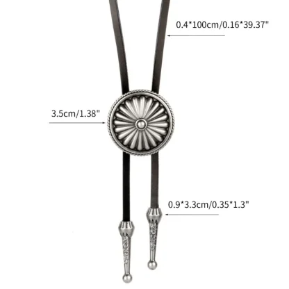 Embossed Floral Design Round Bolo Tie - Image 7