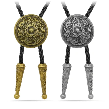 Round Bolo Tie with Vintage-style Floral Embossed