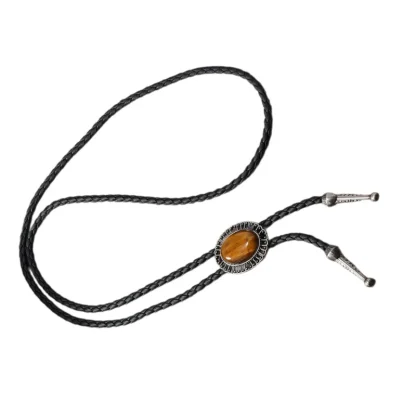 Faux Leather Bolo Tie with Retro Pendant - Image 5