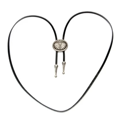 Embossed Floral Design Round Bolo Tie - Image 5