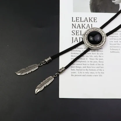 Round Black Bolo Tie with Spike Edges - Image 3